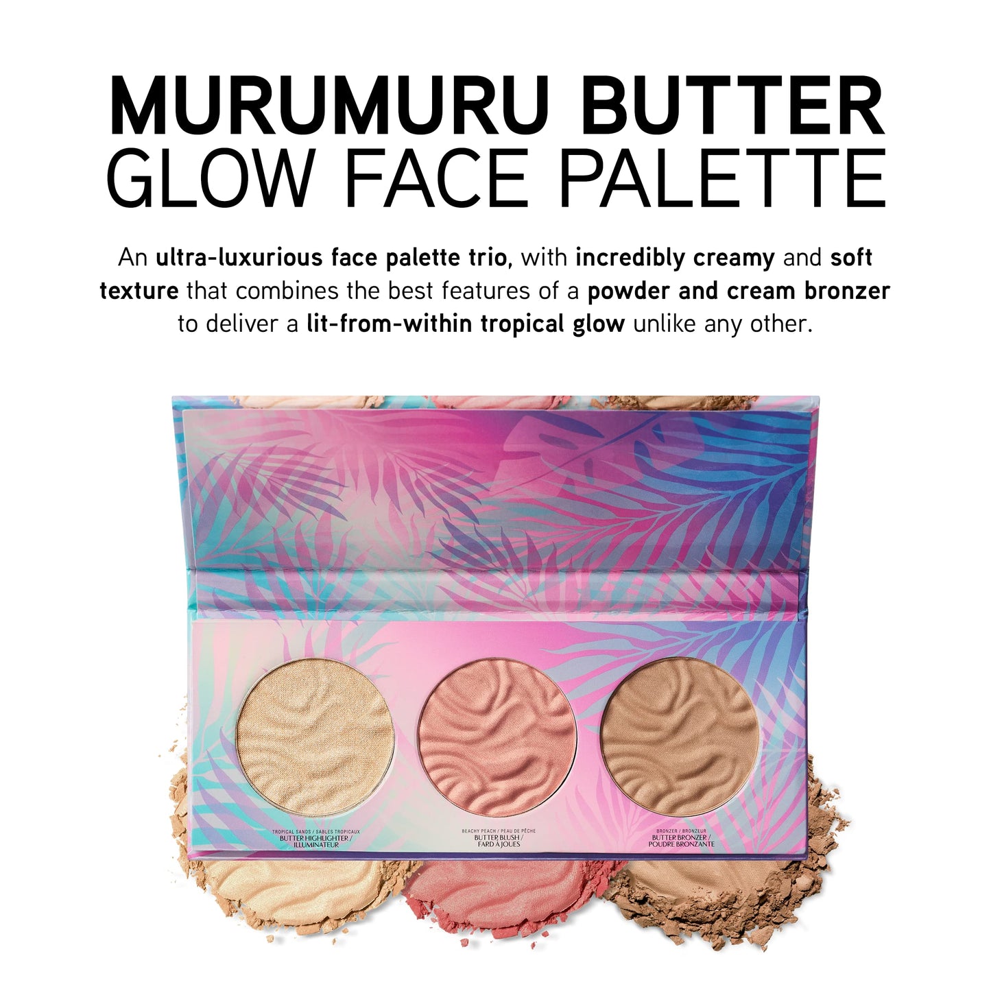 Physicians Formula Butter Bronzer Blush and Highlighter trio compact opened showing textures