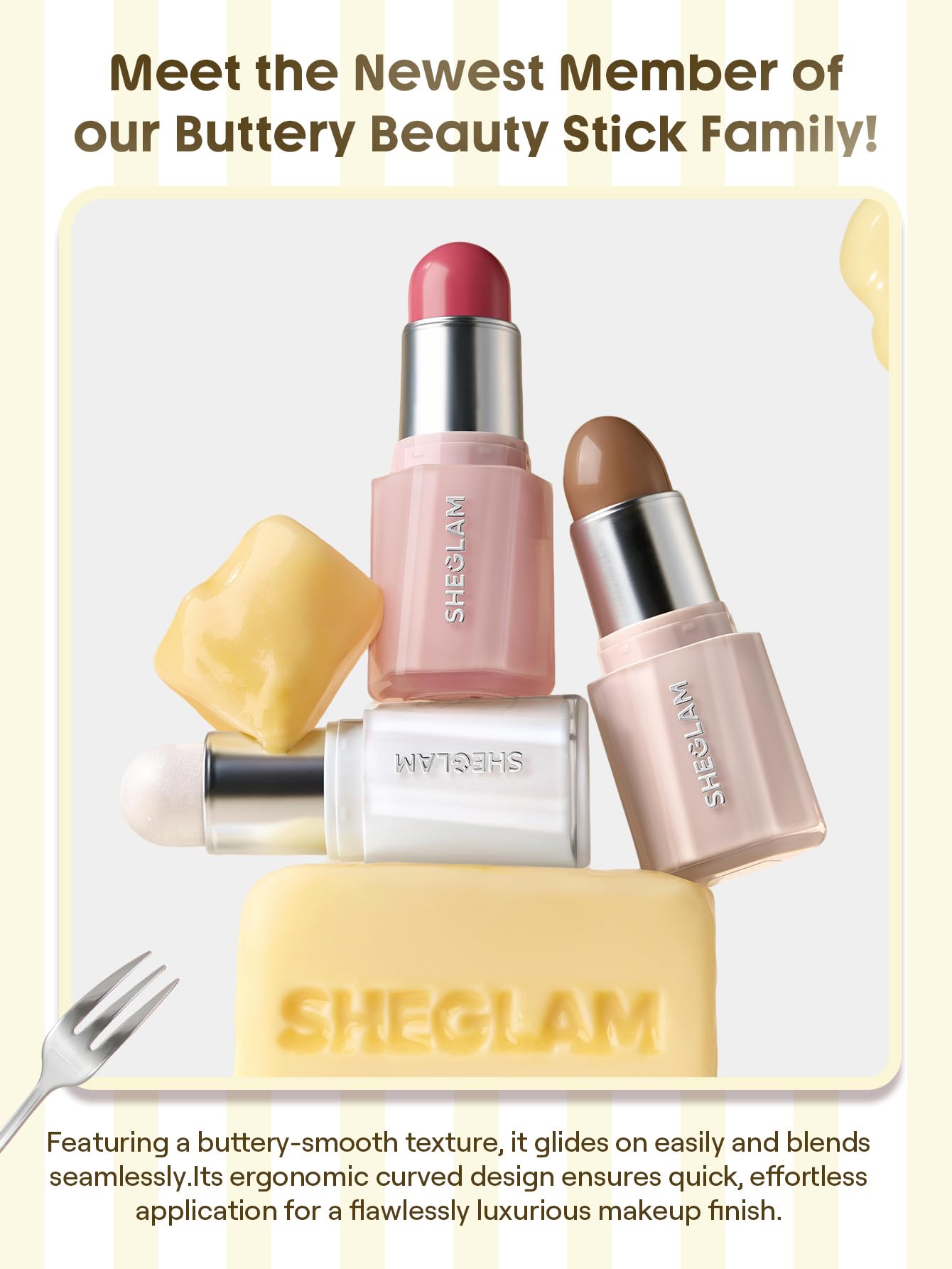 SHEGLAM Buttery Buff Contour And Bronzer Stick Golden Sun displayed with its official product box.