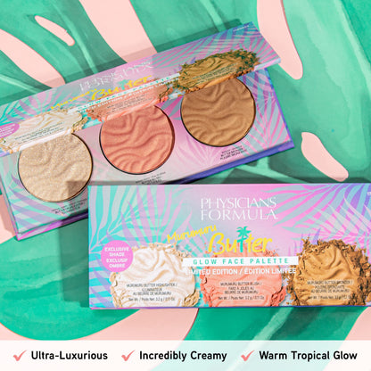 Swatches of the Physicians Formula Murumuru Butter Bronzer Blush and Highlighter on skin