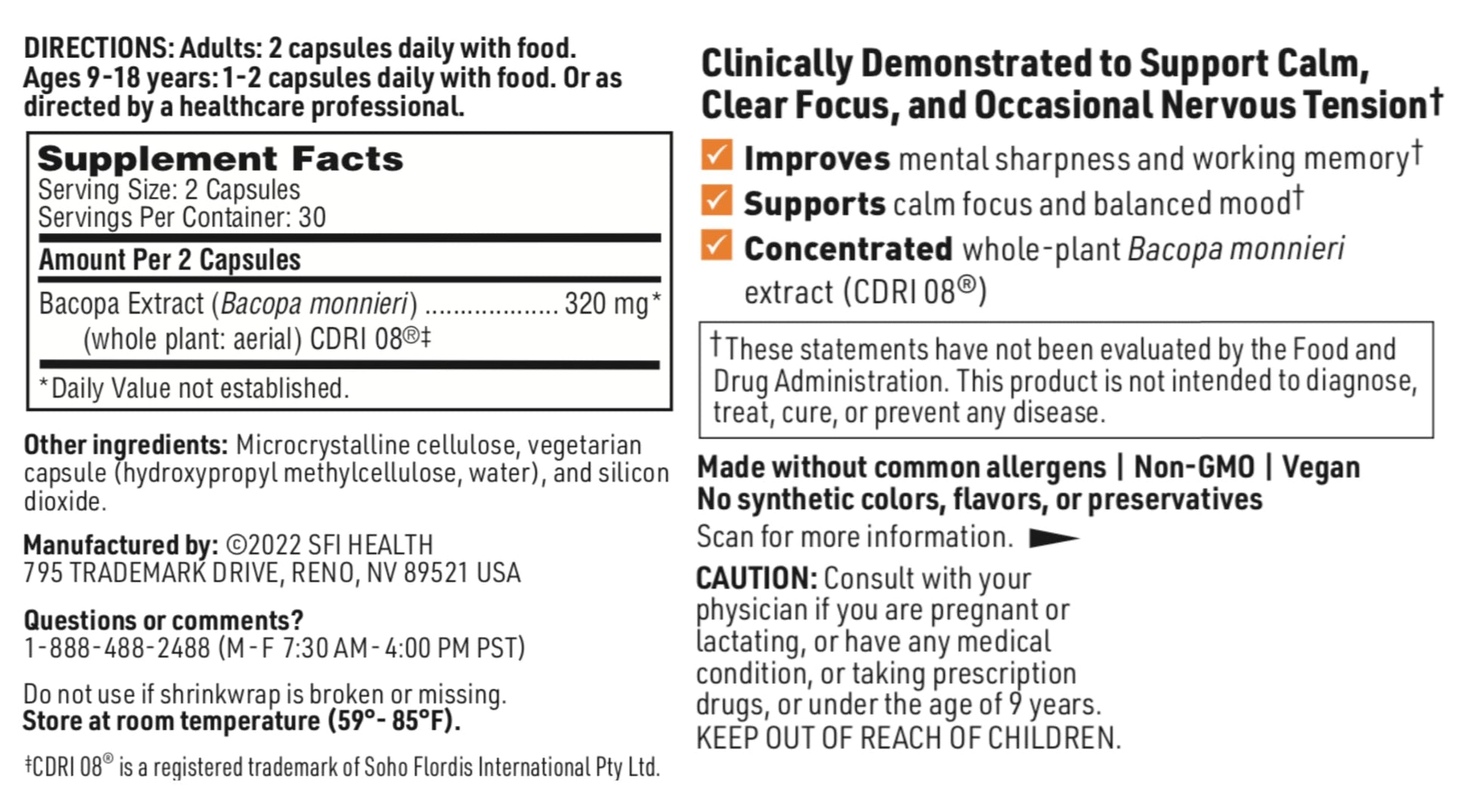 SFI Health Acumen memory and stress management 60 capsules packaging