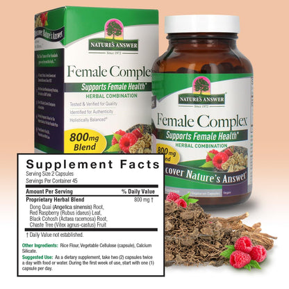 Nature's Answer Female Complex side label showing vegan and kosher certifications