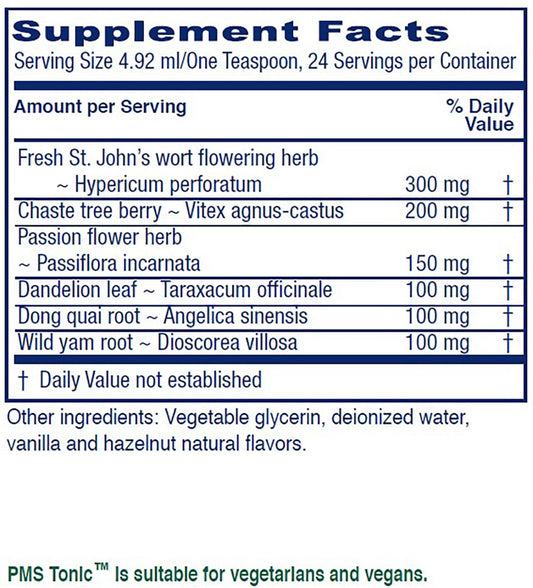 Vitanica liquid herbal supplement bottle displaying dietary ingredients for hormone balance.