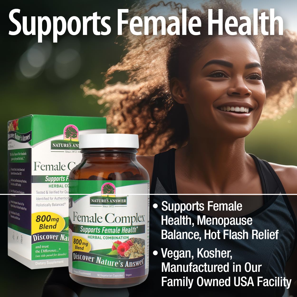 Nature's Answer Female Complex bottle cap and secure inner safety seal