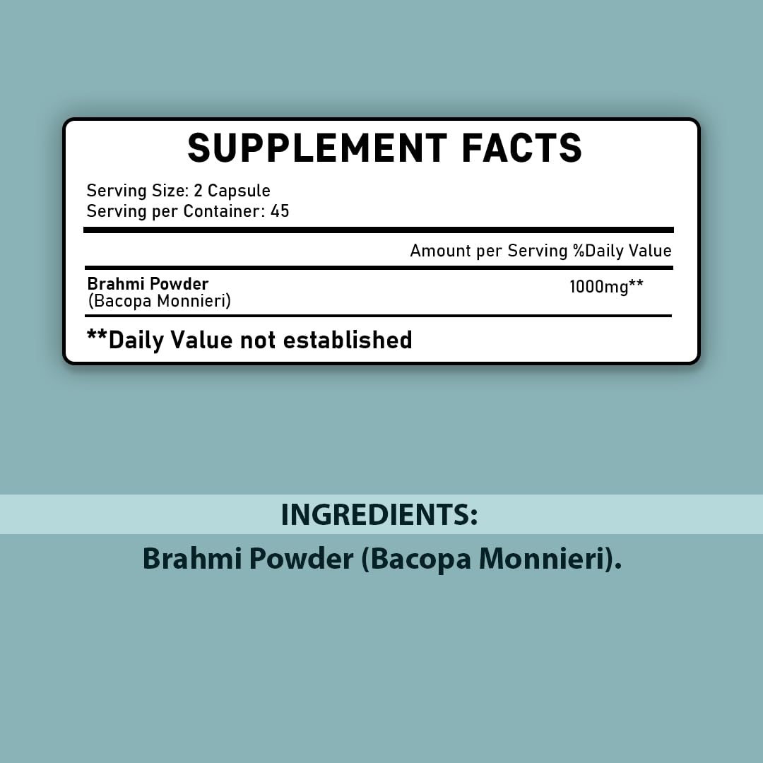 Mi Nature Brahmi 90 tablets side view showing natural ingredients list