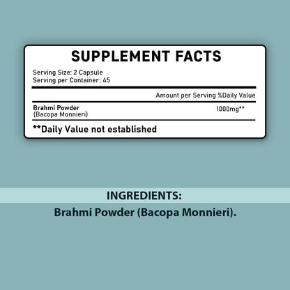 Mi Nature Brahmi 90 tablets side view showing natural ingredients list