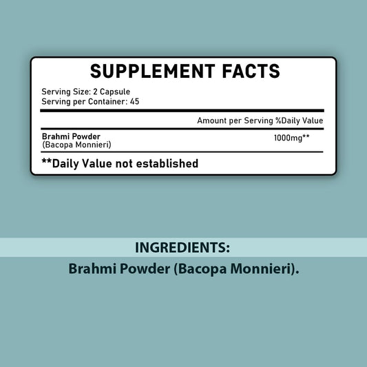 Mi Nature Brahmi 90 tablets side view showing natural ingredients list