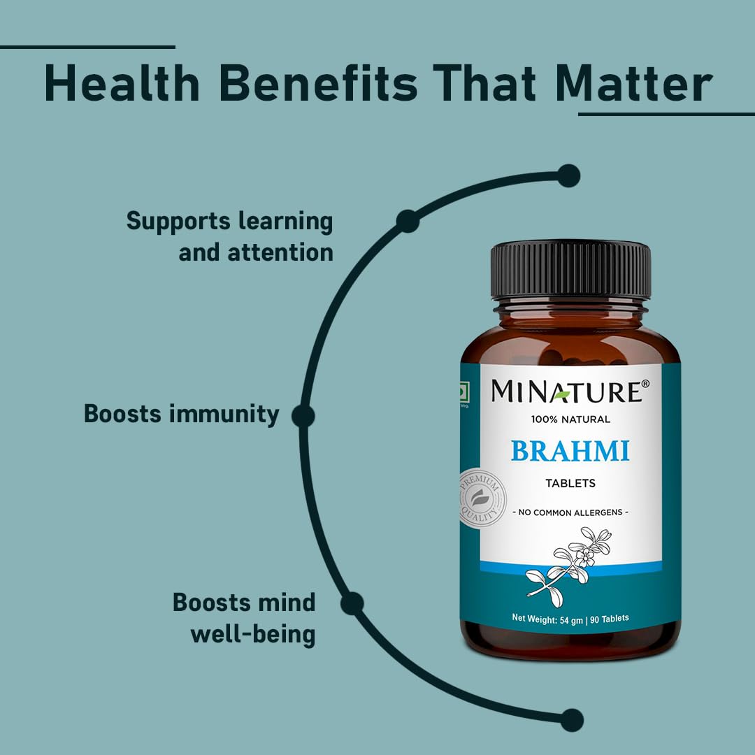 Ayurvedic nootropic Brahmi 500mg tablets packaging detailing 45 day supply