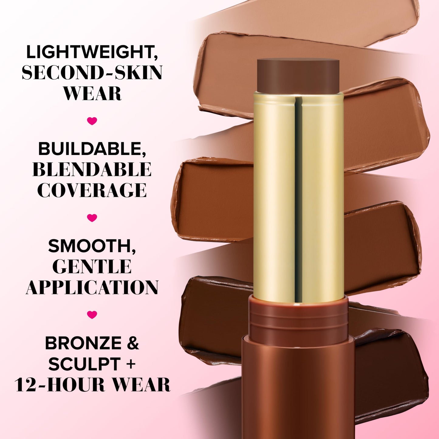 Too Faced multi use bronzing and sculpting stick shade swatch on skin