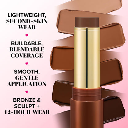 Too Faced multi use bronzing and sculpting stick shade swatch on skin