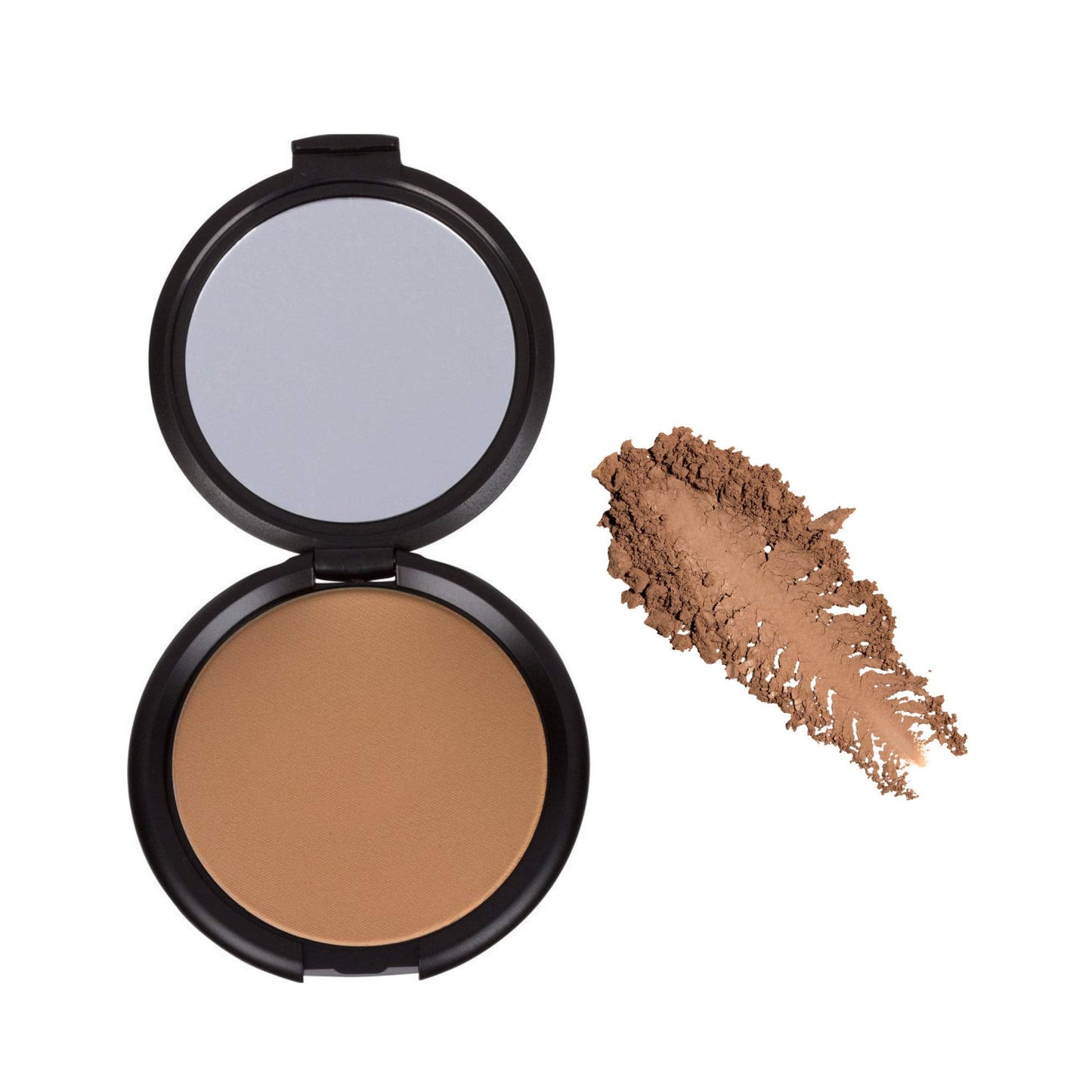 Texture swatch of the fine lightweight long lasting matte bronzing powder on a neutral background.
