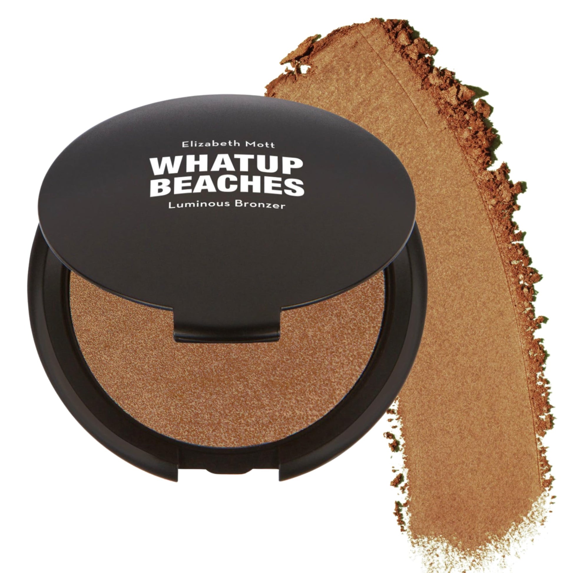 Elizabeth Mott vegan and cruelty free certified makeup bronzer compact angled shot.