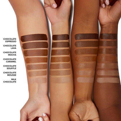Too Faced Chocolate Soleil melting bronzer stick being applied to cheekbones