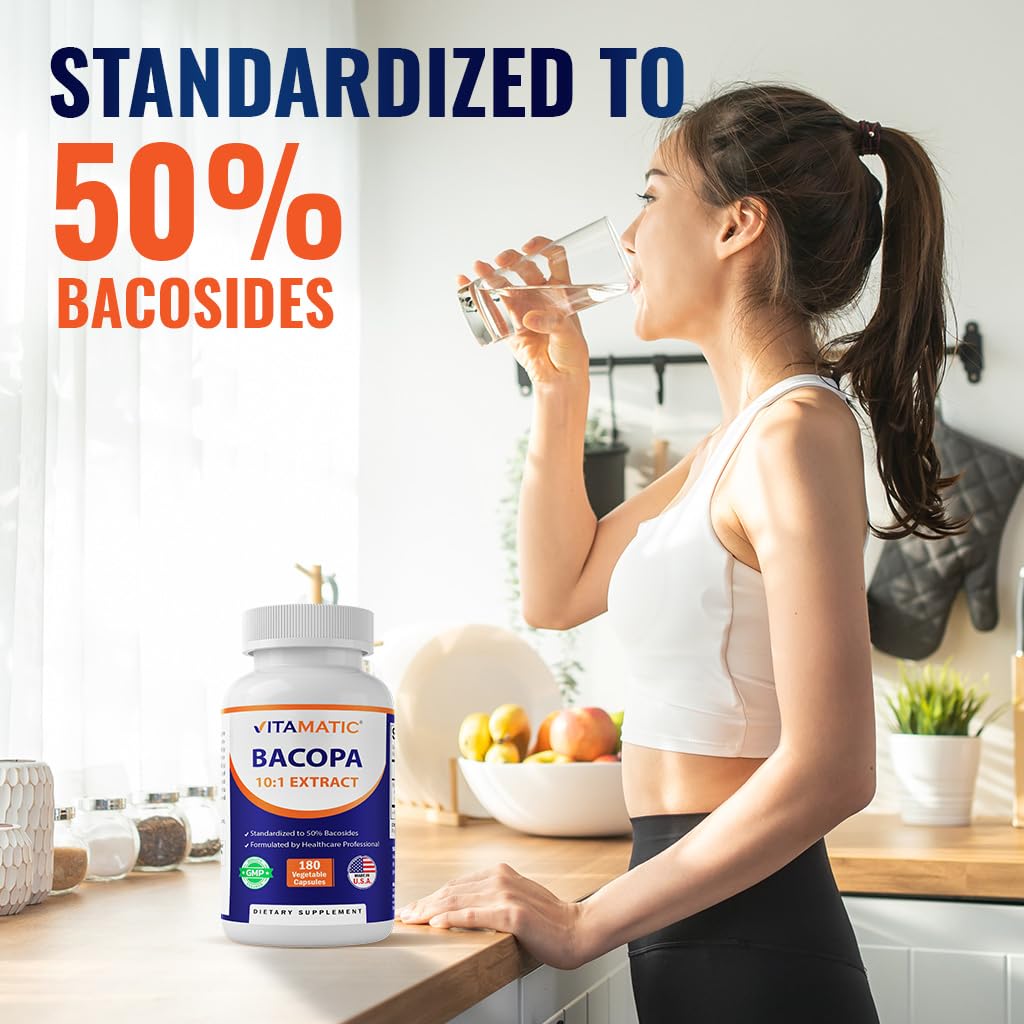 Vitamatic Brahmi extract vegetarian brain health supplement bottle for students and working professionals