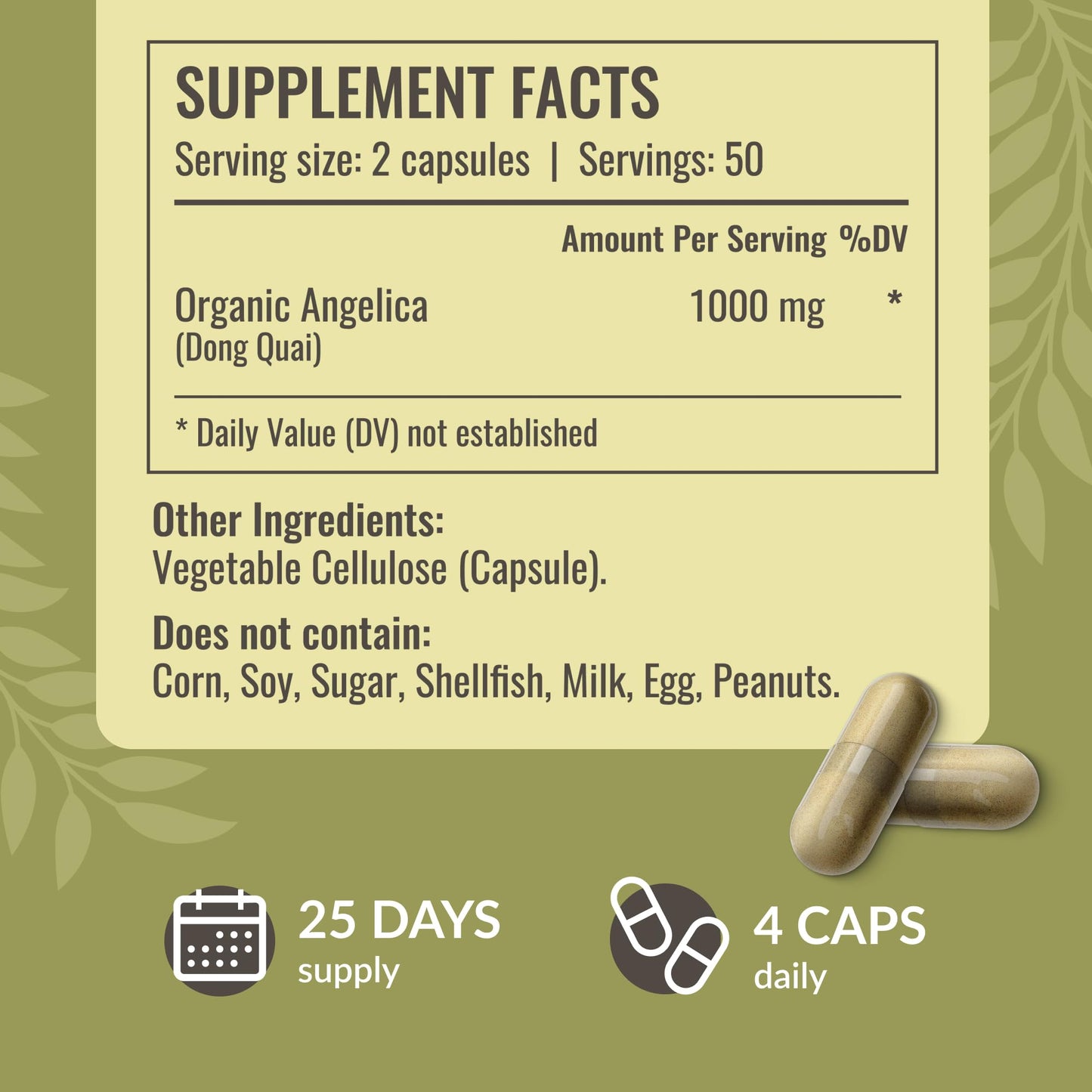 Close-up of the non-GMO label on the HERBAMAMA Dong Quai dietary supplement bottle.