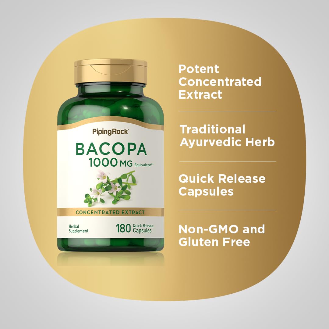 Authentic USA imported Piping Rock Bacopa Monnieri brain health supplement container