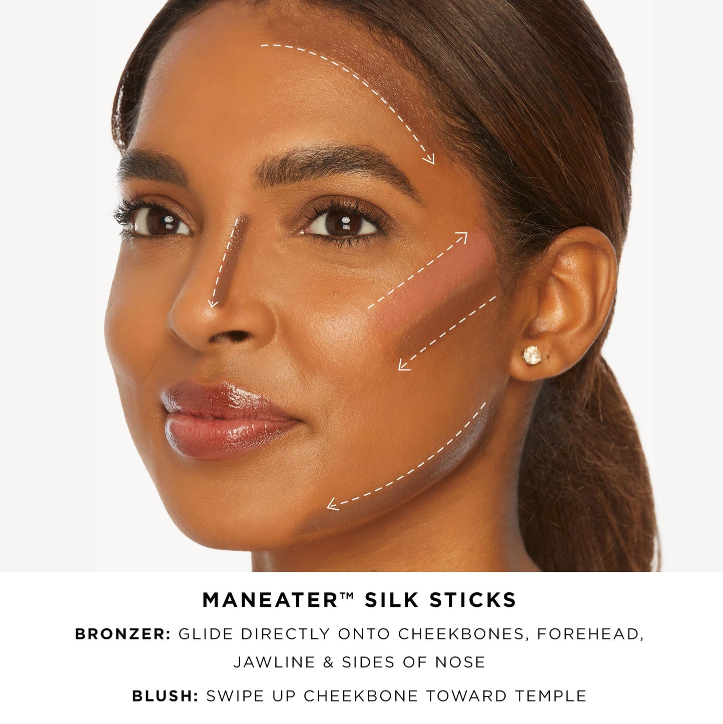 Tarte Maneater Silk Stick Bronzer Sundown shade swatch on skin