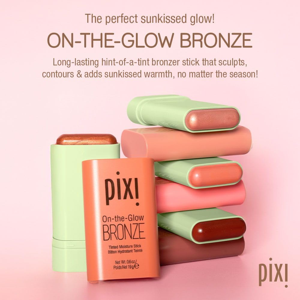 Side angle of Pixi tinted bronzer stick for cheeks and lips showing the solid cream texture.