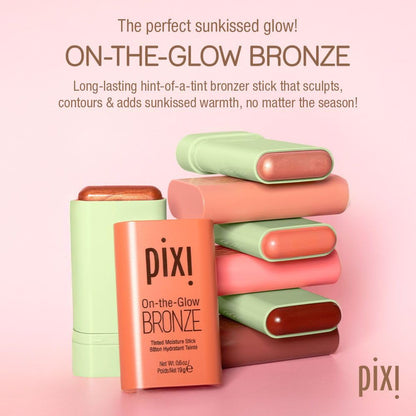Side angle of Pixi tinted bronzer stick for cheeks and lips showing the solid cream texture.