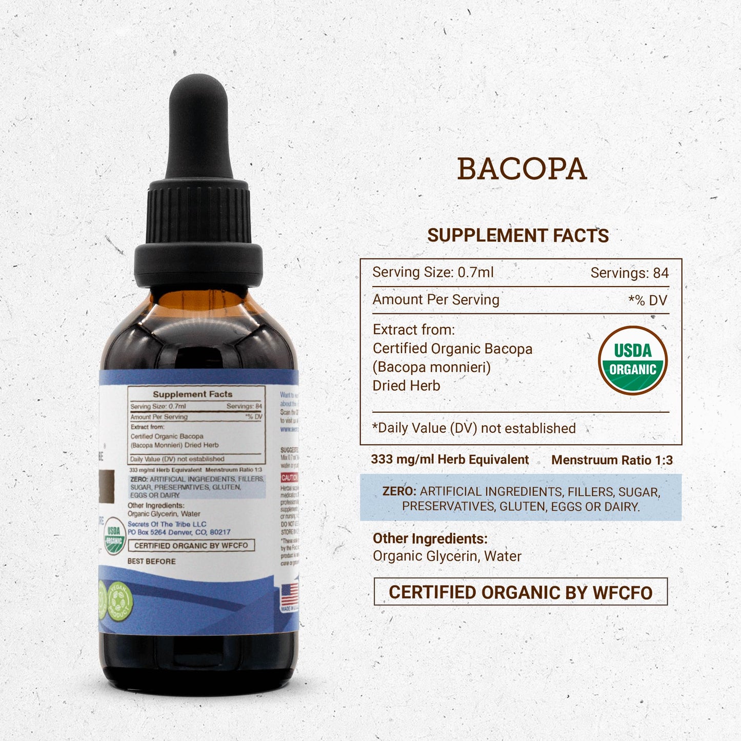 Authentic USA imported organic Bacopa monnieri glycerite herbal supplement for focus