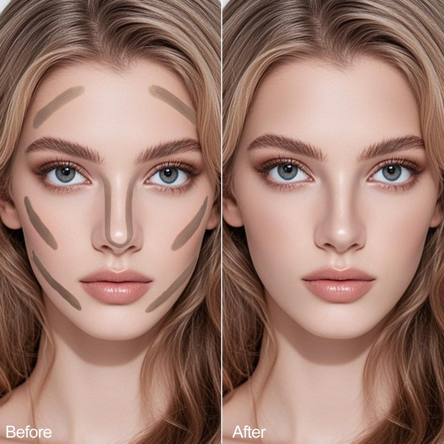 Swatch comparison of Erinde cool gray brown shade showing true ash undertones on light skin.