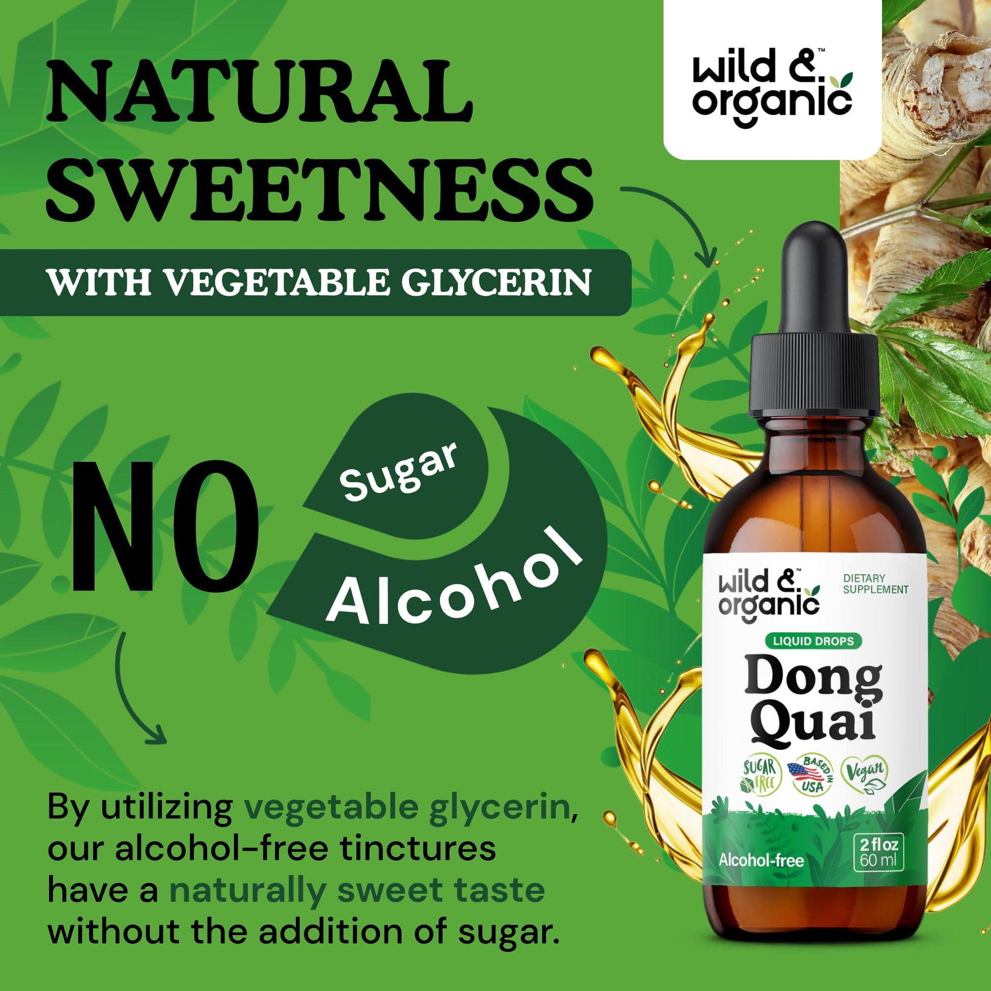 Side view of Wild And Organic women health supplement displaying usage directions