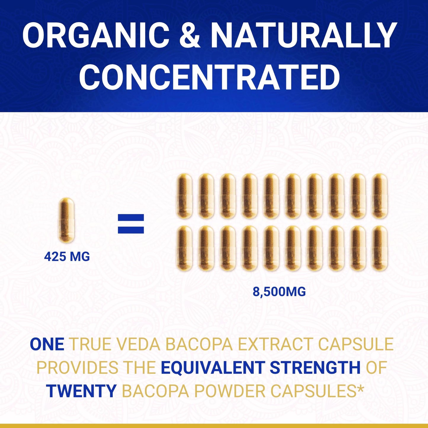 True Veda 20X concentrated Bacopa Monnieri vegetarian capsules for focus