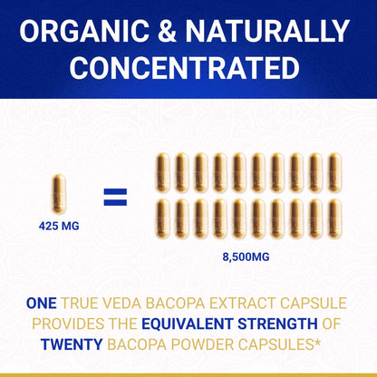 True Veda 20X concentrated Bacopa Monnieri vegetarian capsules for focus