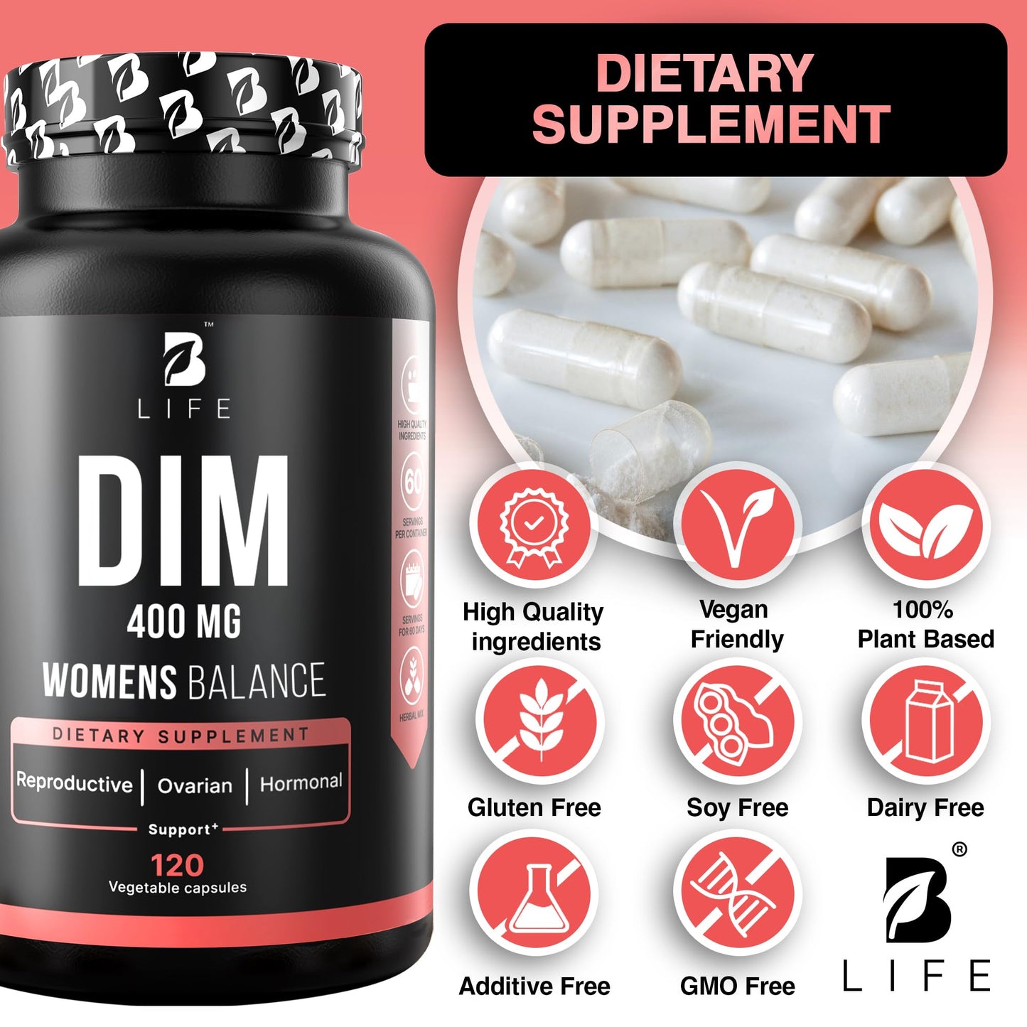 Premium B Life Company hormone detox supplement packaging side view directions