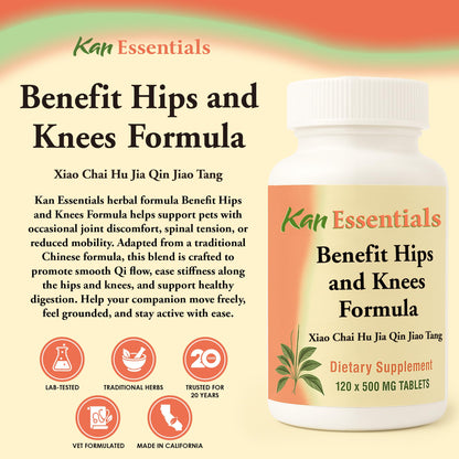 Kan Herbs Benefit Hips and Knees 120 tablets showing traditional Chinese herbal ingredients list