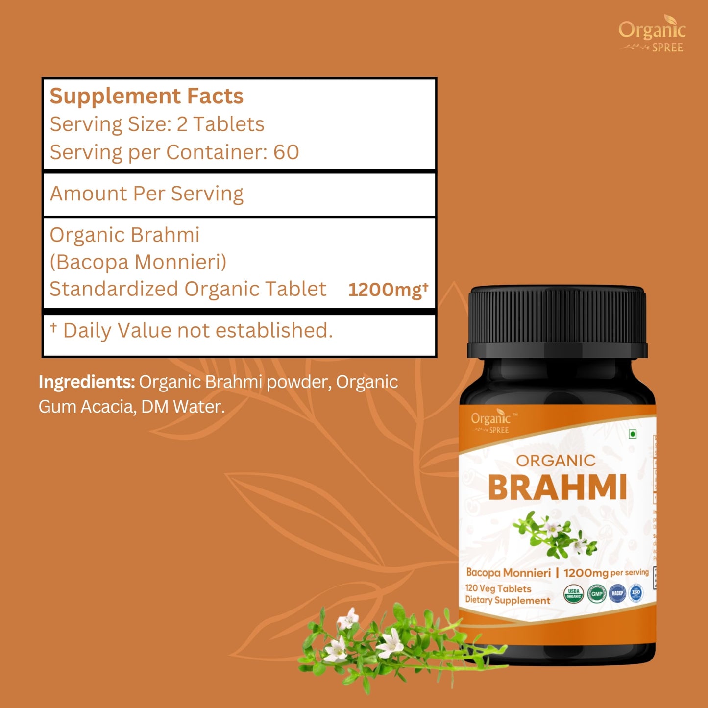 Organic Spree brain health and memory support supplement vegetarian tablets layout