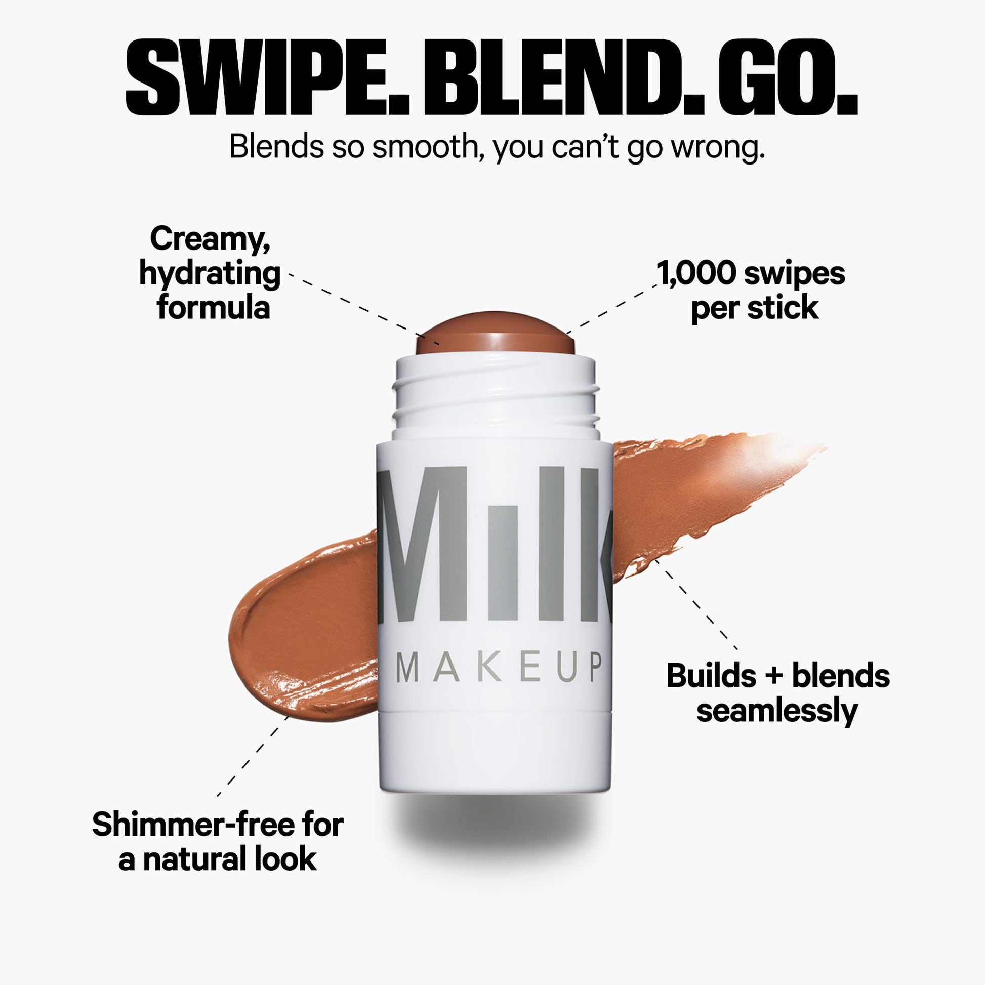 Milk Makeup cream bronzer stick with cap off showcasing the matte formula texture
