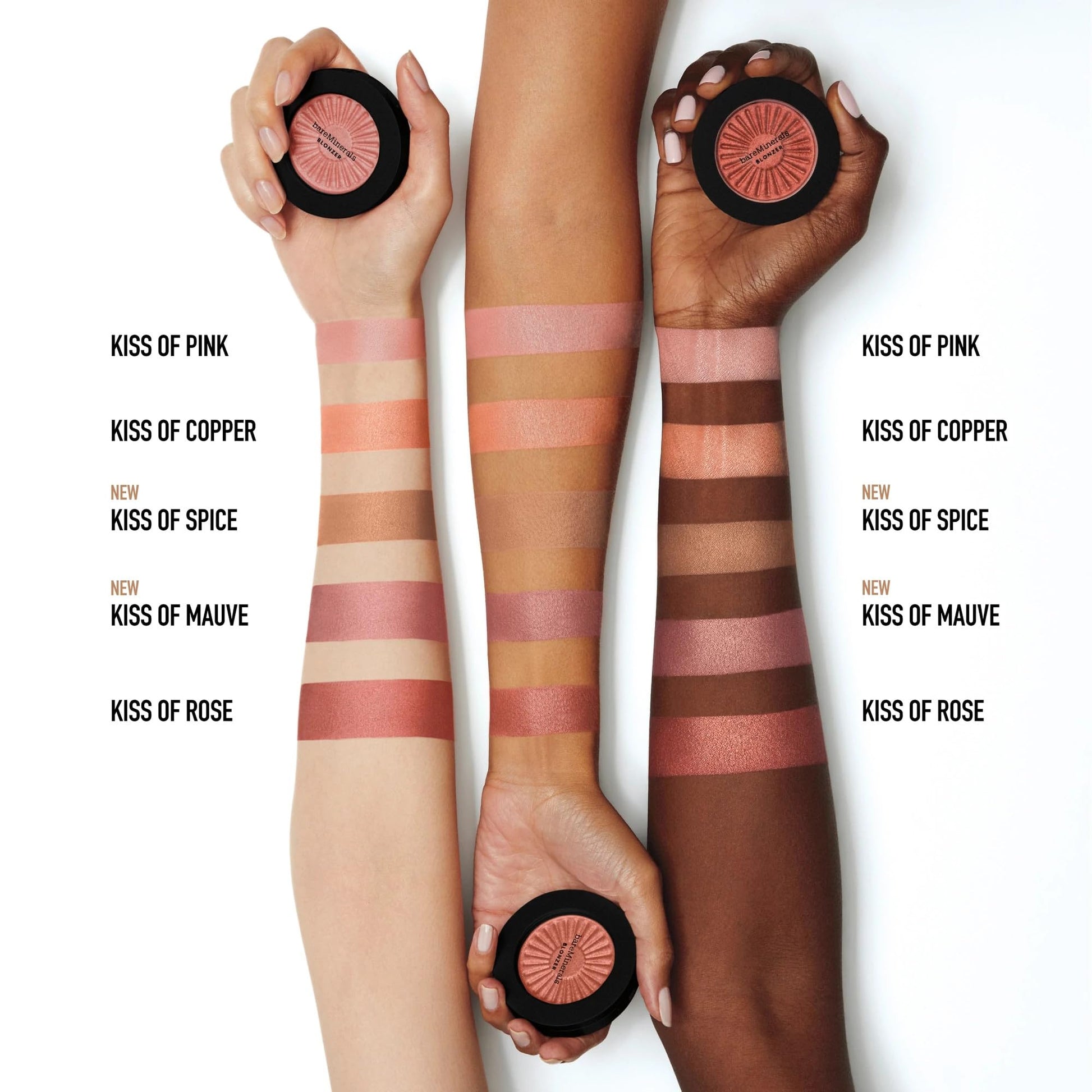 Bareminerals Kiss of Pink vegan blonzer open compact displaying inside mirror and powder formulation