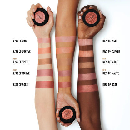 Bareminerals Kiss of Pink vegan blonzer open compact displaying inside mirror and powder formulation