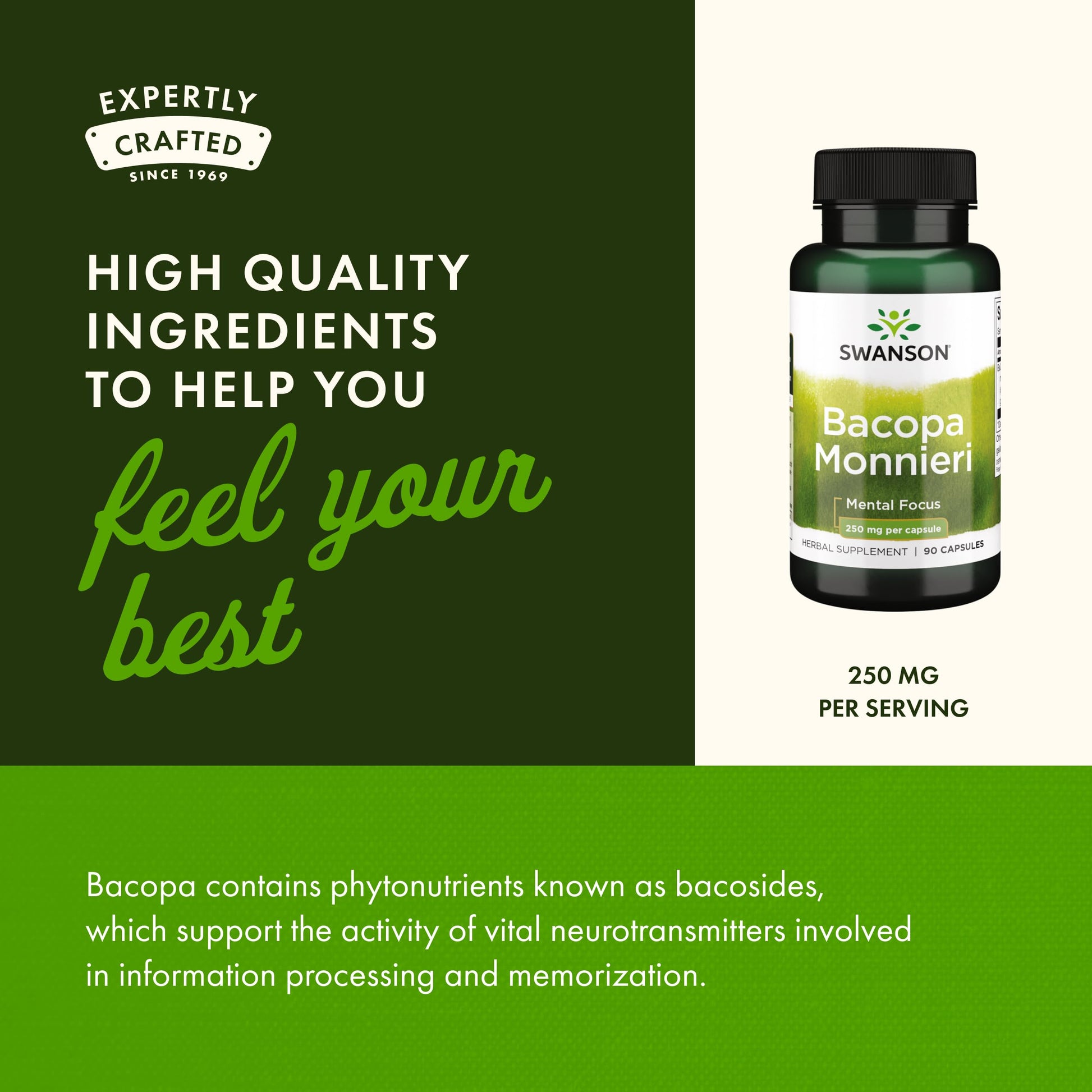 Premium Swanson Bacopa Monnieri adaptogen supplement for everyday mental stress relief