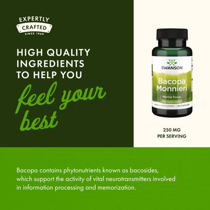 Premium Swanson Bacopa Monnieri adaptogen supplement for everyday mental stress relief