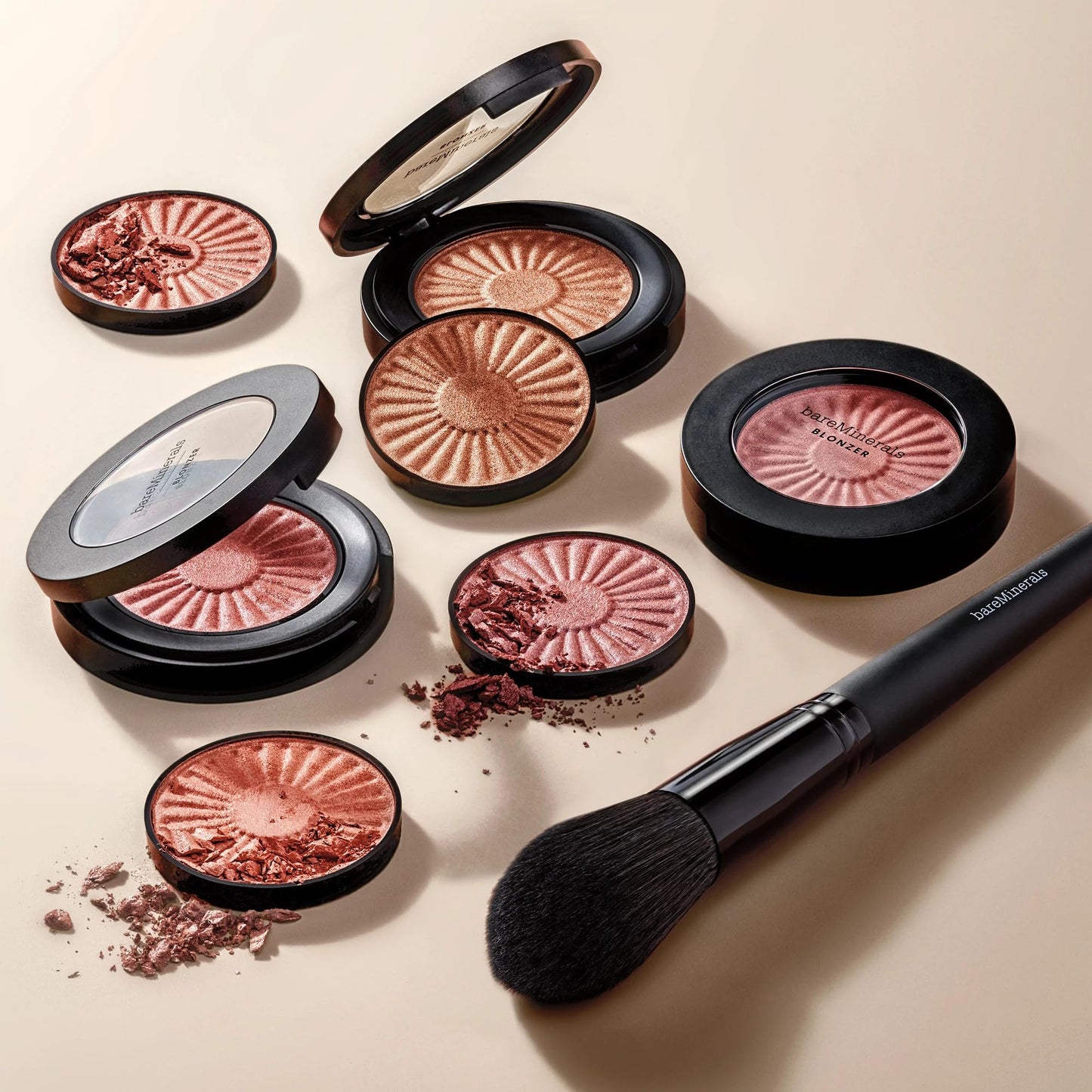 Side view angle of Bareminerals Gen Nude Blonzer compact case highlighting slim travel friendly design