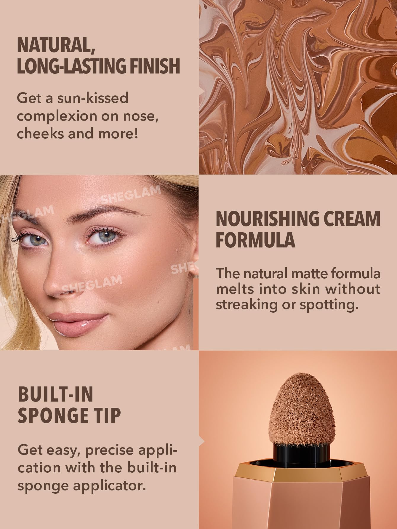 SHEGLAM cream formula liquid contour sponge tip applicator close up detailing
