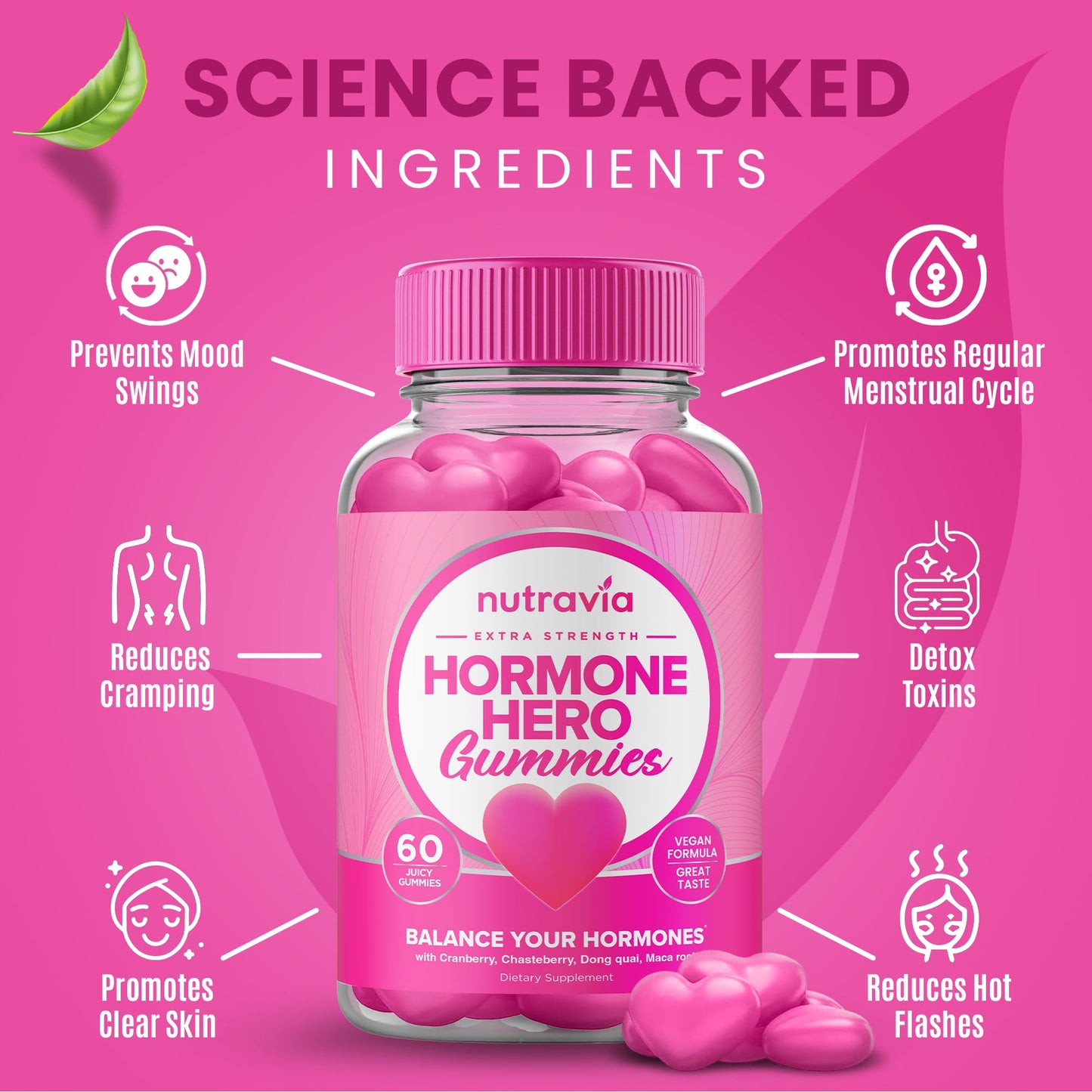 Nutravia imported women hormone balance gummies supplement facts labels