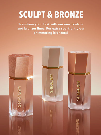 SHEGLAM vegan and cruelty free liquid bronzer packaging side view specifications