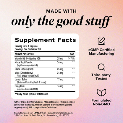 SMNutrition non GMO vegan and gluten free certified seals on product packaging