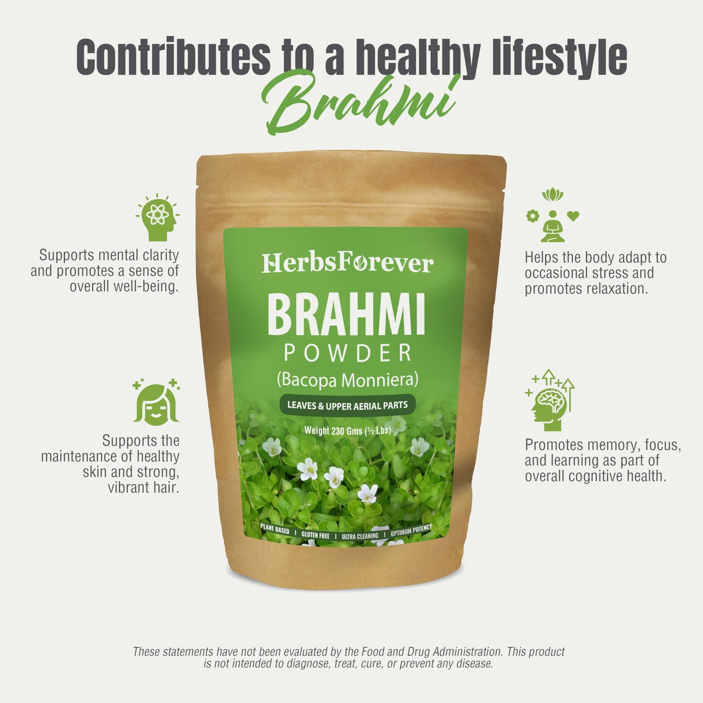 Natural gluten free Bacopa Monnieri herbal supplement for students and adults