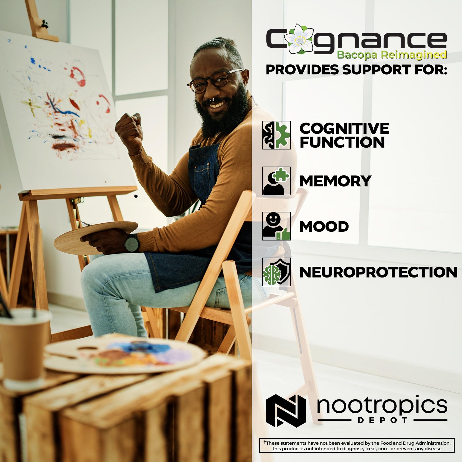 Close up view of authentic Nootropics Depot Bacopa monnieri cognitive enhancement capsule formula seal