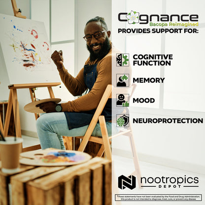 Close up view of authentic Nootropics Depot Bacopa monnieri cognitive enhancement capsule formula seal