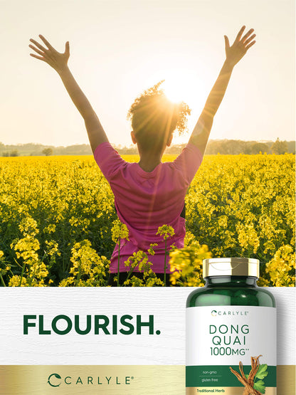 Authentic Carlyle Dong Quai root 250 capsules container showcasing premium dietary supplement quality standards