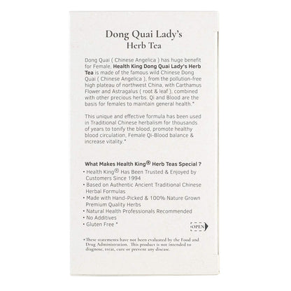 Dong Quai Ladys Herb Tea ingredients panel showing proprietary root blend