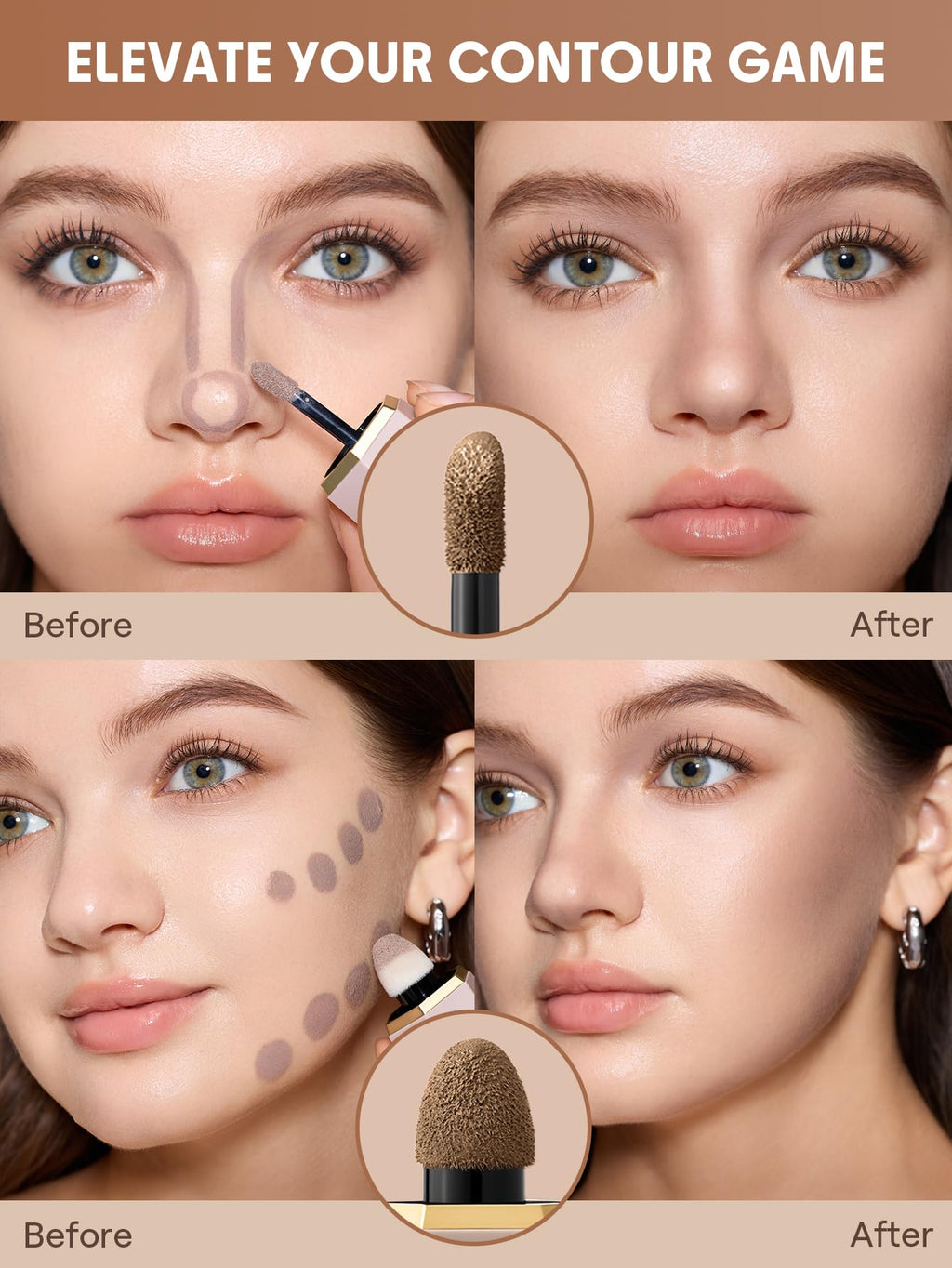 Authentic SHEGLAM Soft Tan dual ended contour tube with caps off showcasing applicators.