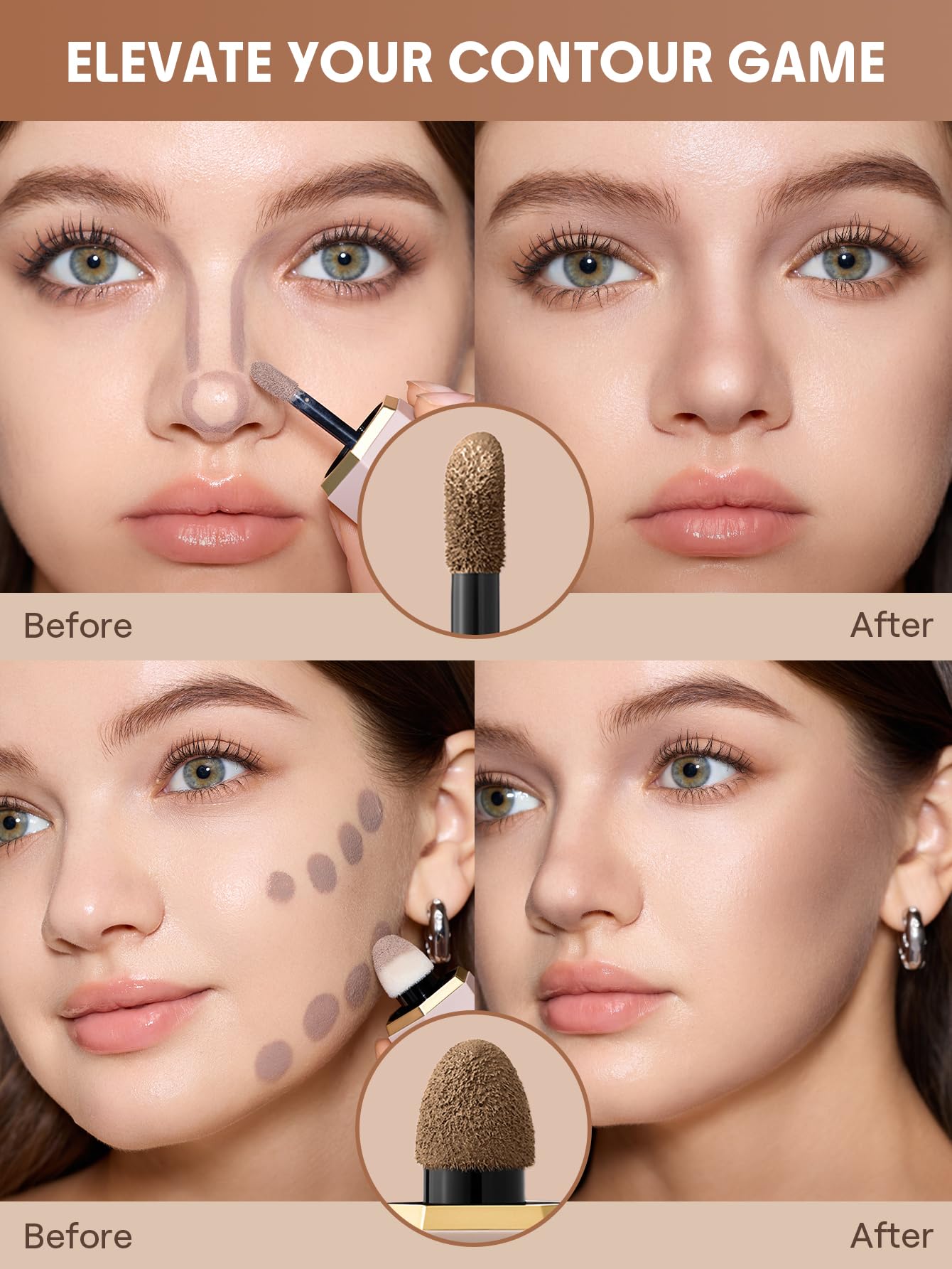 Authentic SHEGLAM Soft Tan dual ended contour tube with caps off showcasing applicators.