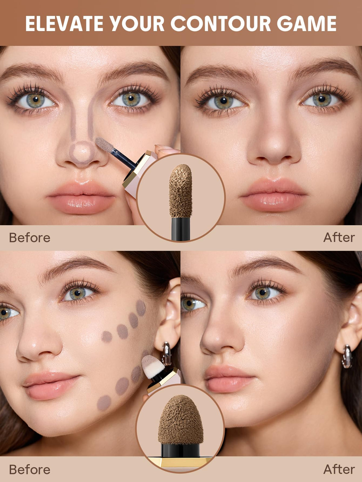 Authentic SHEGLAM Soft Tan dual ended contour tube with caps off showcasing applicators.