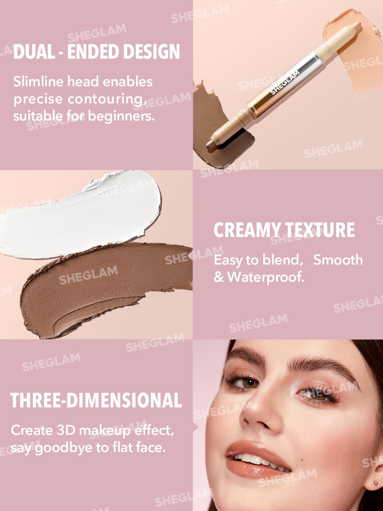 Long-lasting non-greasy contour and highlighting makeup stick product shot.