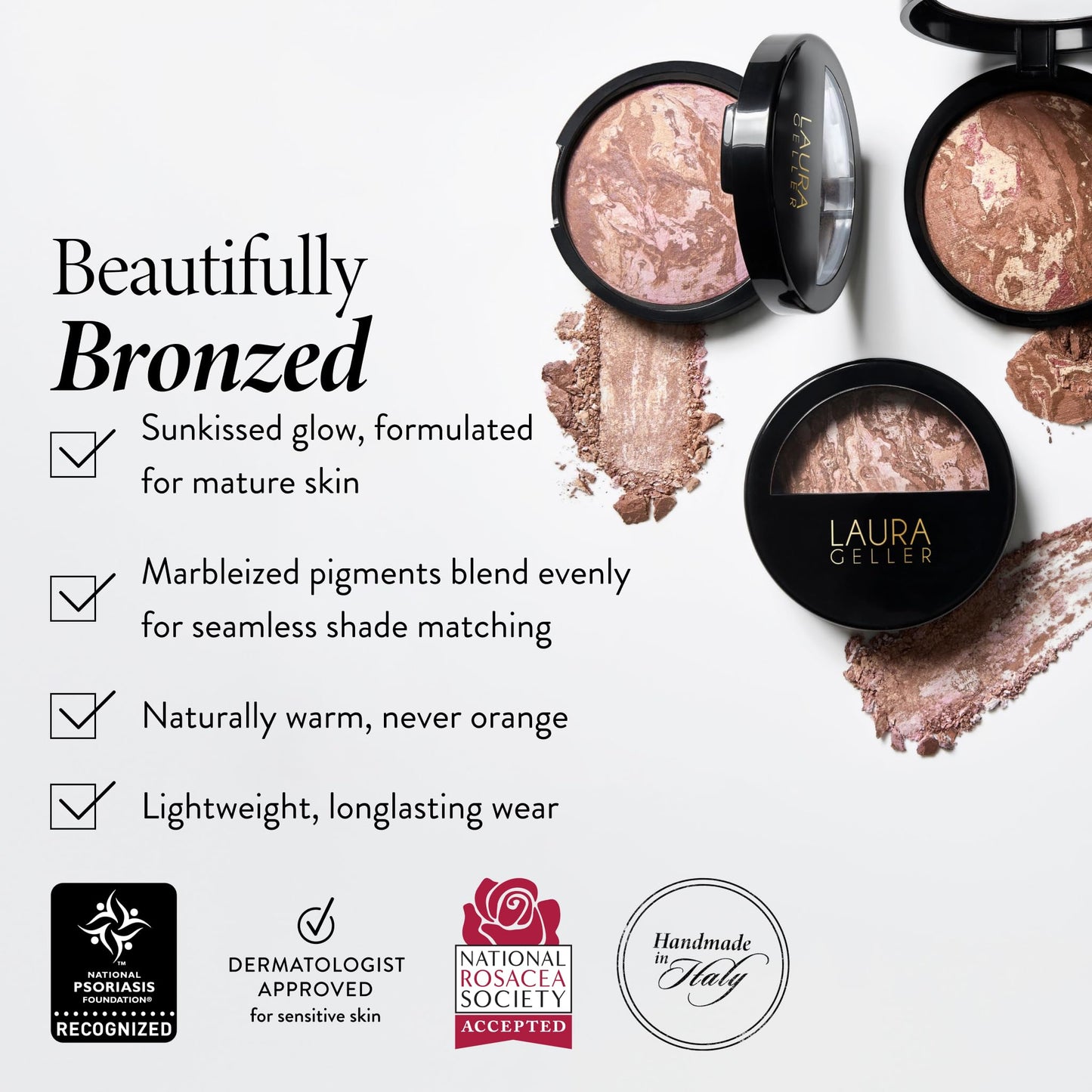 Laura Geller New York multi-purpose face powder bronzer in shade Medium for an authentic sun-kissed glow.
